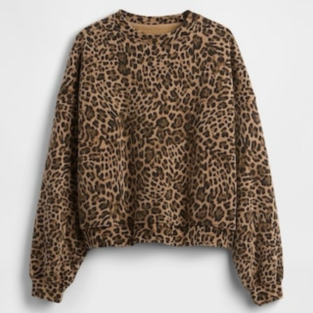 NEW Gap VintageSoft Wedge Crewneck Sweatshirt Leopard
